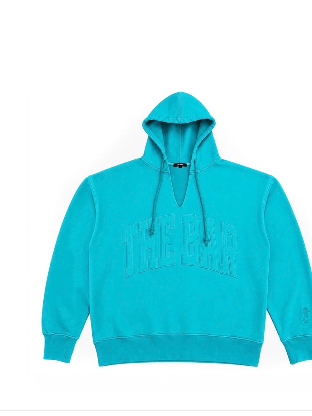 The Bar Teal Split Neck Hooded Sweatshirt with Embossed Chest Logo